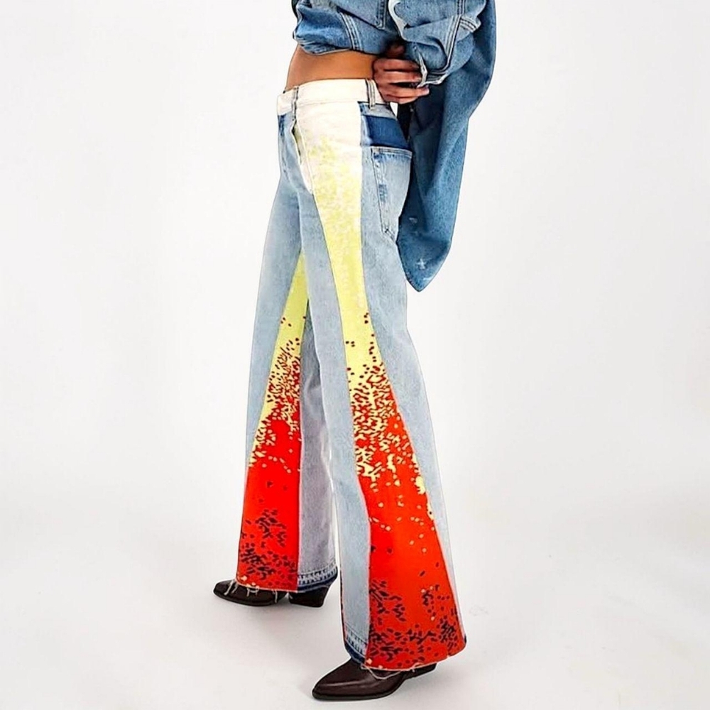 Free People x Ksenia Schnaider reworked patchwork flare denim jean Ws L New $618